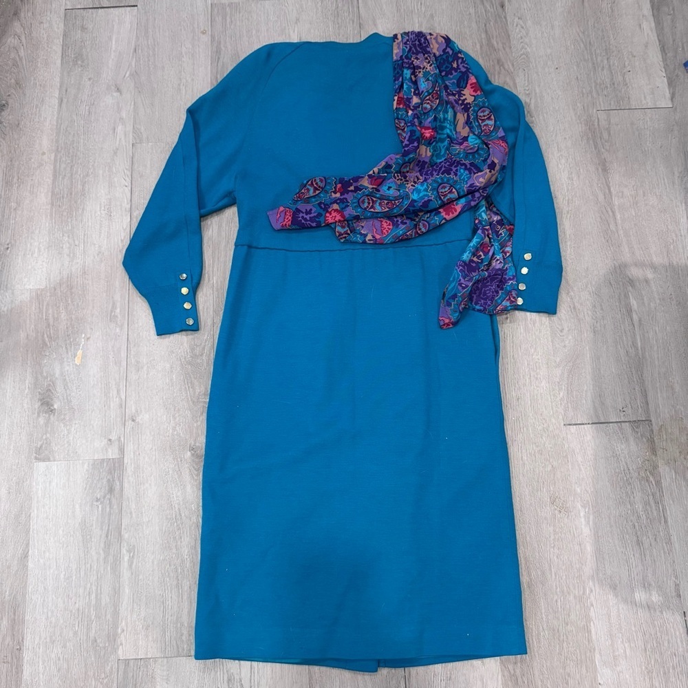 Caio Ltd Hong Kong 100% Wool Vintage Knee Length Long Sleeve Dress W/belt Sz 12 - Picture 4 of 8